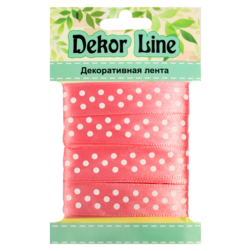 Лента атласная 'Горошек', 15 мм*3 м розовый