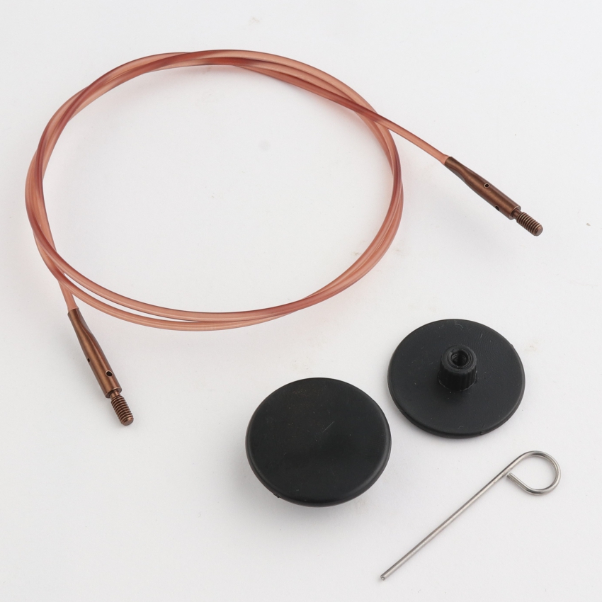 Набор: коричневый тросик 56см (80см), заглушки и кабельный ключик KnitPro, 31294