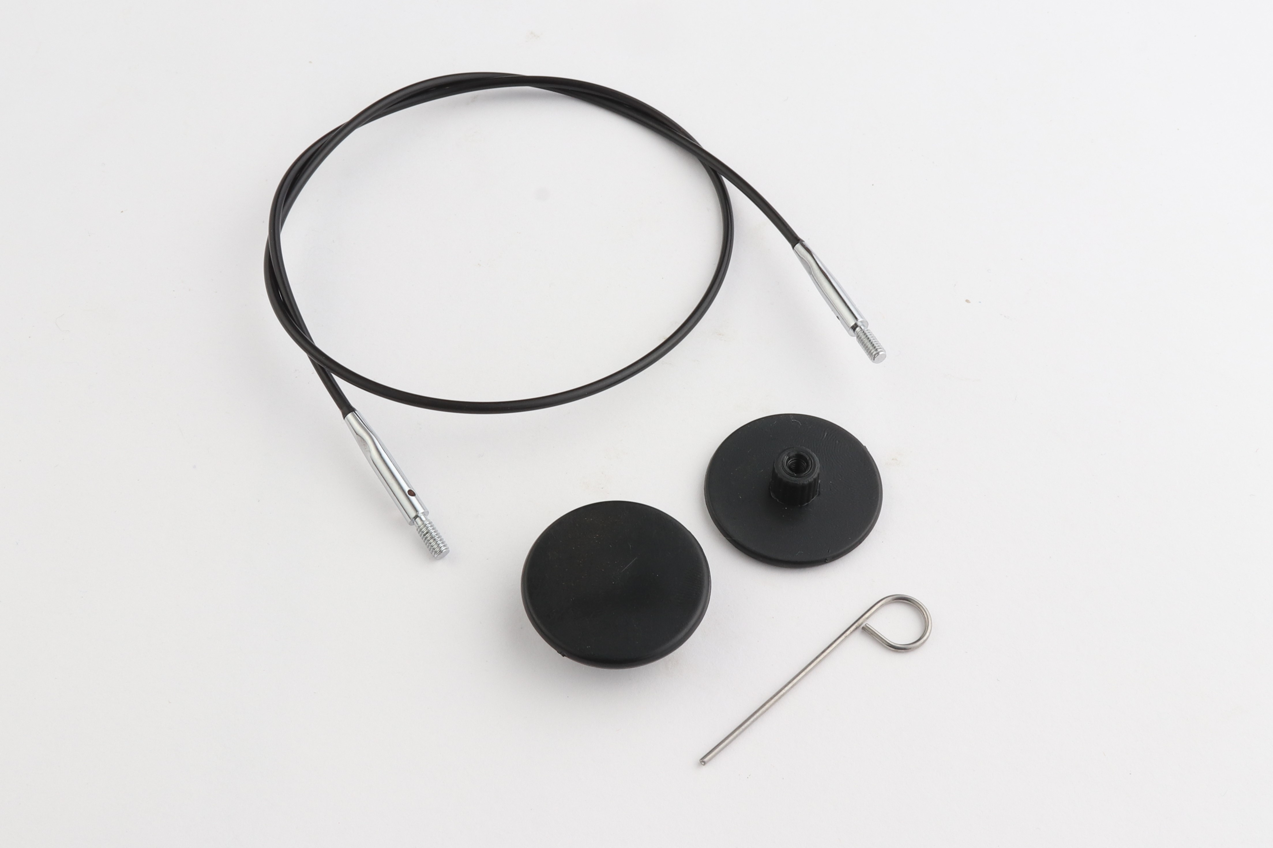 Набор: черный тросик 35 см (60 см) с соед. серебро, 2 заглушки и каб. ключик KnitPro, 10683