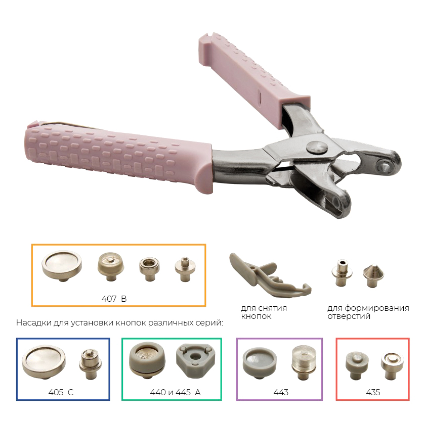 Набор инструментов для установки люверсов и кнопок "5 в1". Арт 4422