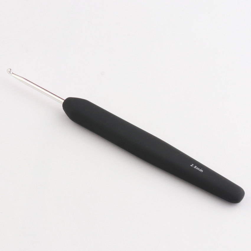 Крючок алюминиевый для вязания с эргономичной черной ручкой, серебристый цвет, 2.50мм, KnitPro,30812