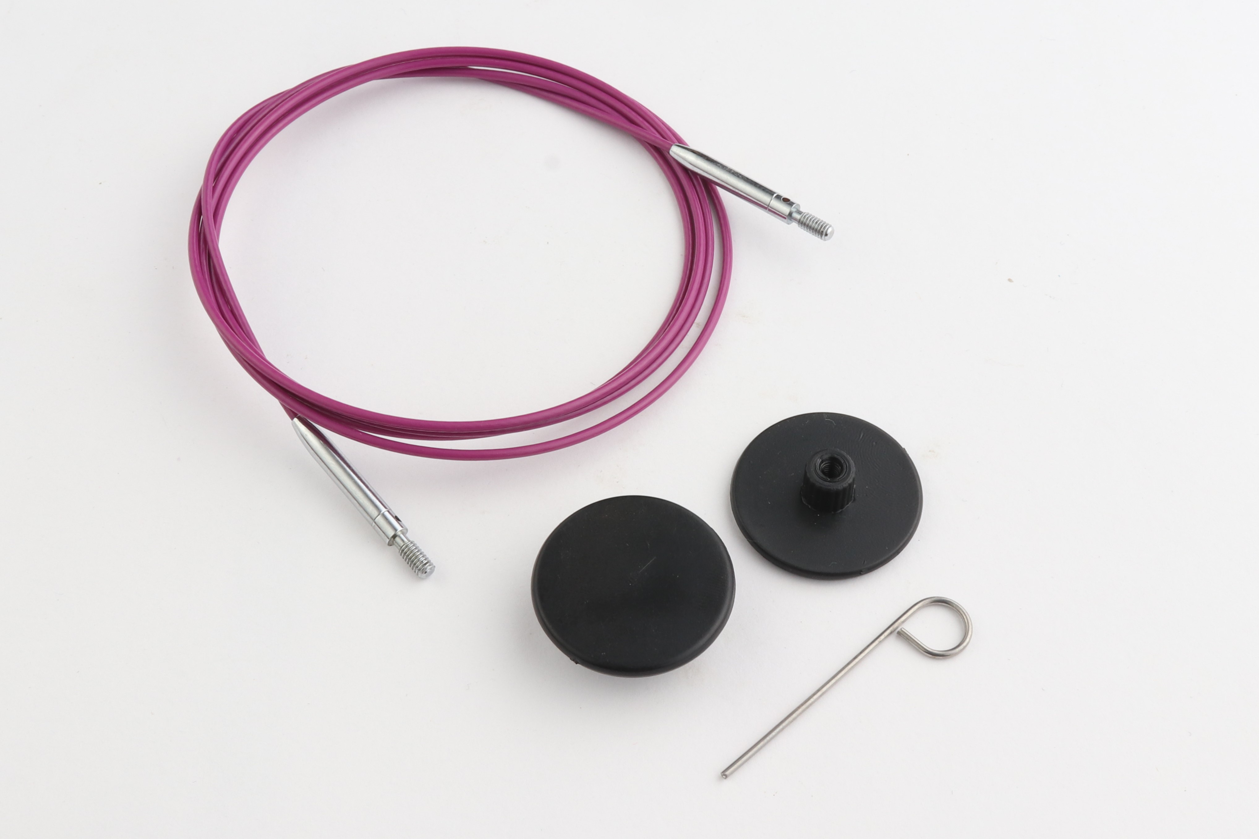 Набор: фиолетовый вращающийся (на 360°) стальной тросик 94см (120см), 2 заглушки и кабельный ключик
