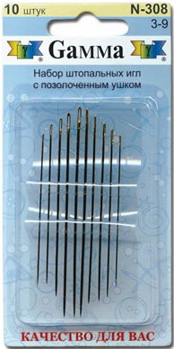 Набор швейных игл "Gamma" N-308 для штопки №3-9, 10 шт. в блистере