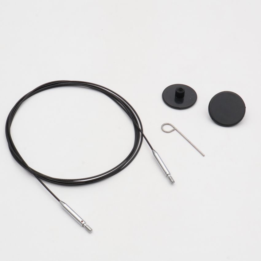 Набор Thin & Flex: черный вращ. (360°) тросик 126 см (150 см), 2 загл. и каб. ключик KnitPro,10597