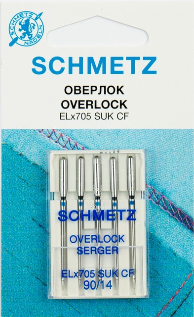 Иглы оверлок для плоскошовных машин, хром ELx705 SUK CF 90/14, 5 шт. Schmetz 0701492