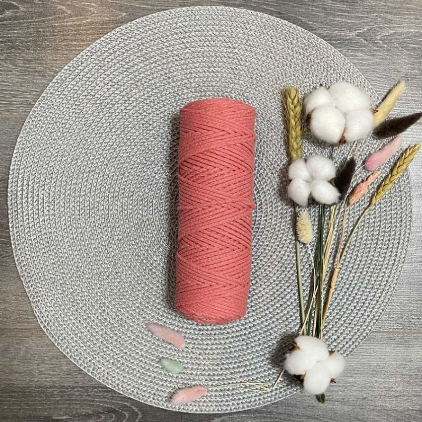 Шнур хлопковый 3 мм без сердечника (персиковый) 50м 