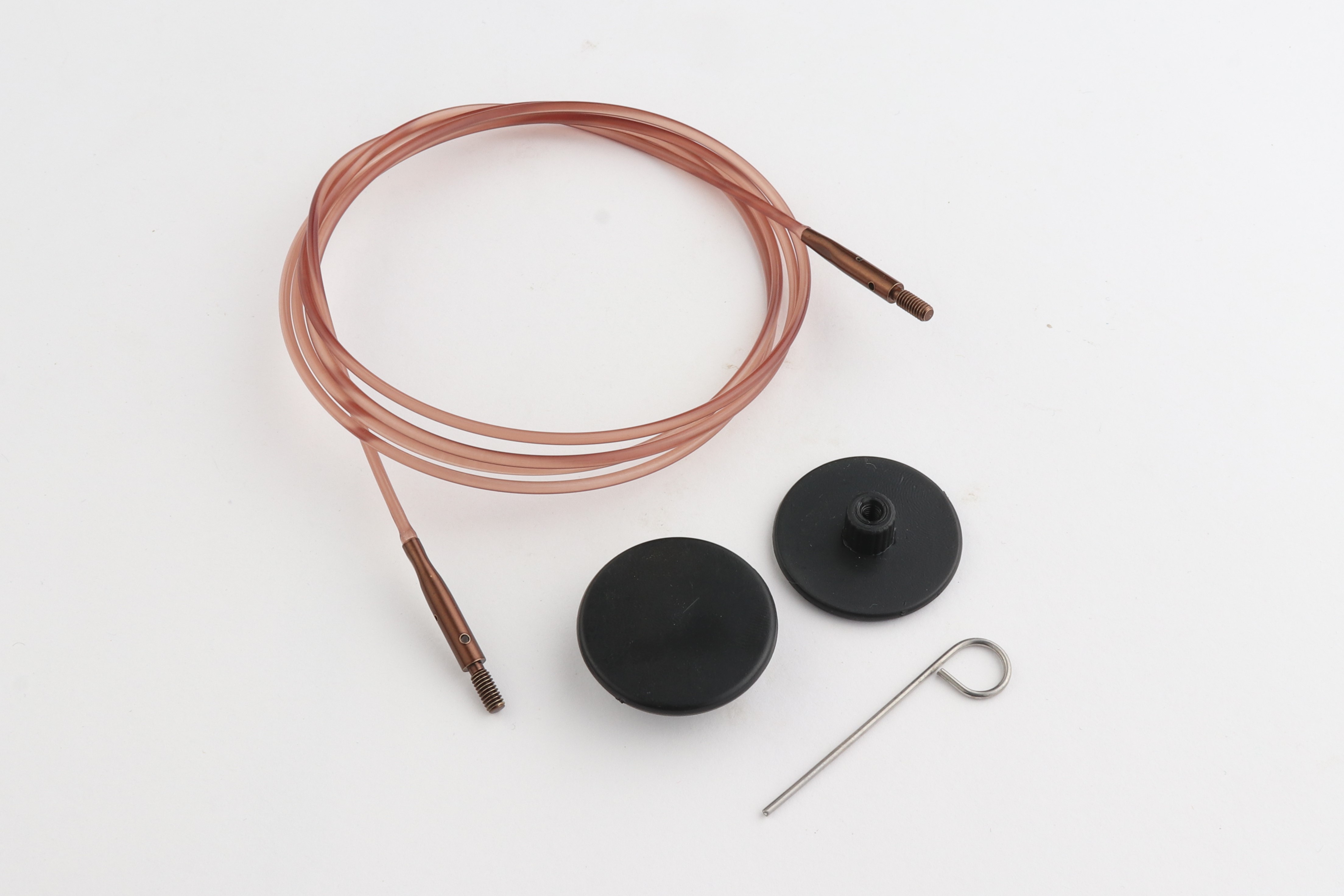 Набор: коричневый тросик94см (120см), заглушки и кабельный ключик KnitPro, 31296