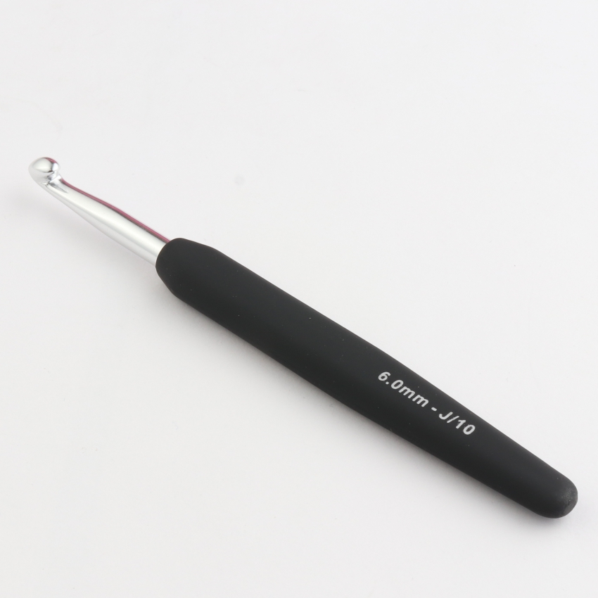 Крючок алюминиевый для вязания с эргономичной черной ручкой, серебристый цвет, 6,00мм, KnitPro,30819