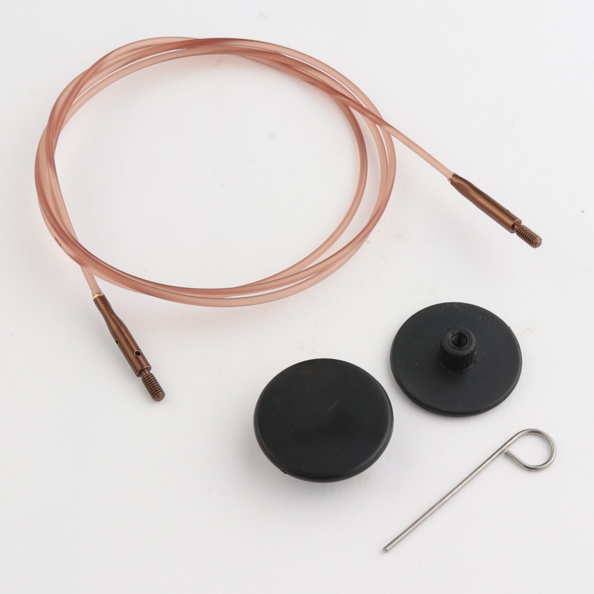 Набор: коричневый тросик76см (100см), заглушки и кабельный ключик KnitPro, 31295