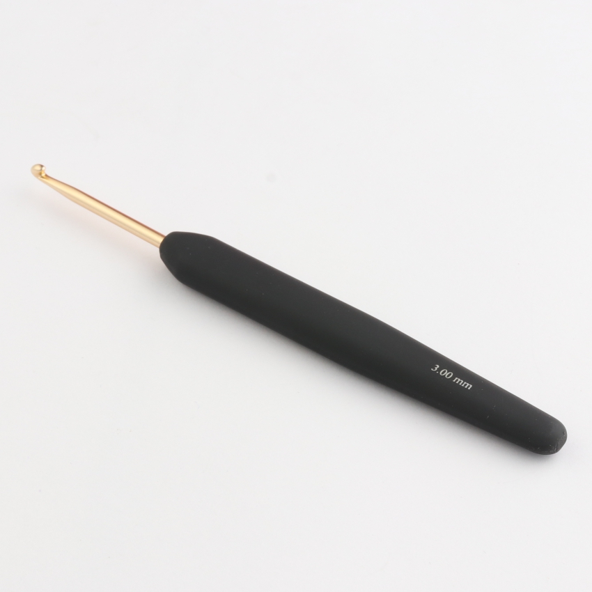 Крючок алюминиевый для вязания с эргономичной черной ручкой, золотистый цвет,3,00 мм, KniPro, 30803