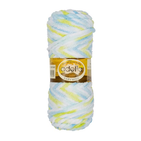 BABY MIMI, пряжа для руч. вязания 100% полиэстер 5 шт.*100 г 80 м №06 белый-св.гол.-голуб-салат