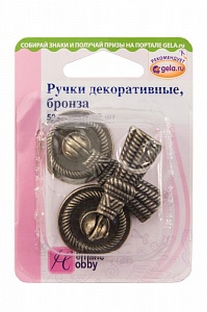 Ручки декоративные металлические «Hemline Hobby» 11.126/G002, 50х28 мм. 2 шт, бронза
