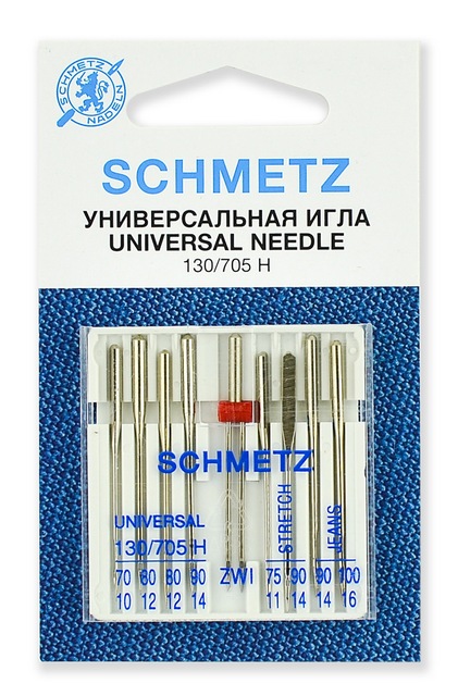 Иглы комбинированные 130/705H №№ 70,80(2),90;75,90(S);90,100(J);80/2.0, 9 шт. Schmetz 0767356