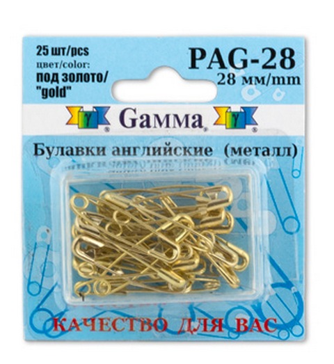 Булавки английские «Gamma» PAG-28 под золото в блистере