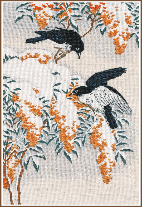 Набор для вышивания «Овен» 1244 Мухоловки в снегу 29 х 44 см