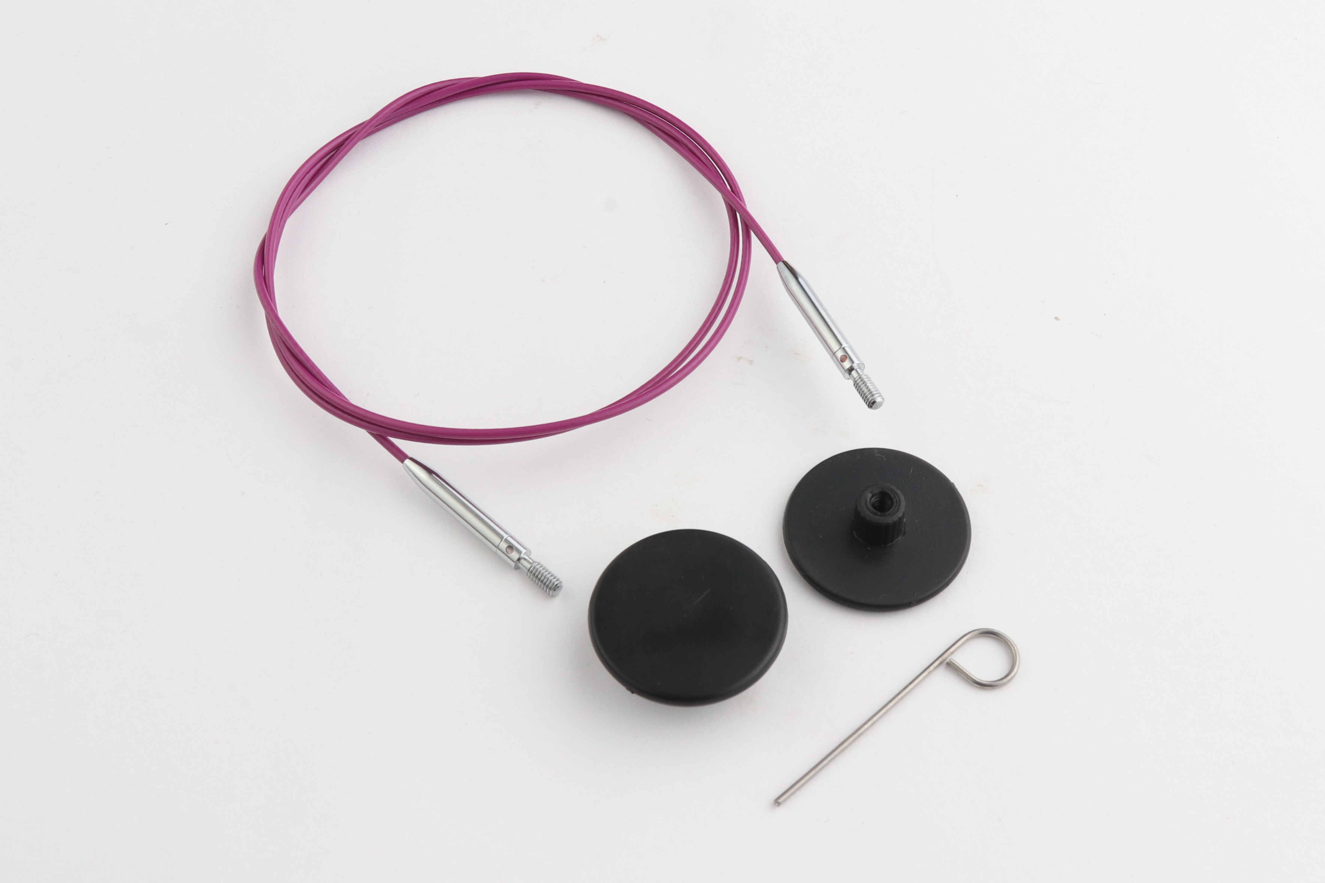 Набор: фиолетовый вращающийся (на 360°) стальной тросик 56см (80см), 2 заглушки и кабельный ключик