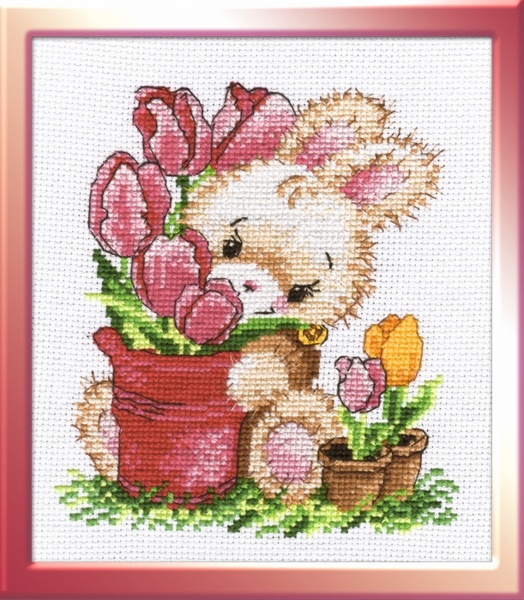 Набор для вышивания «Овен» 715 Зайчик-тюльпанчик