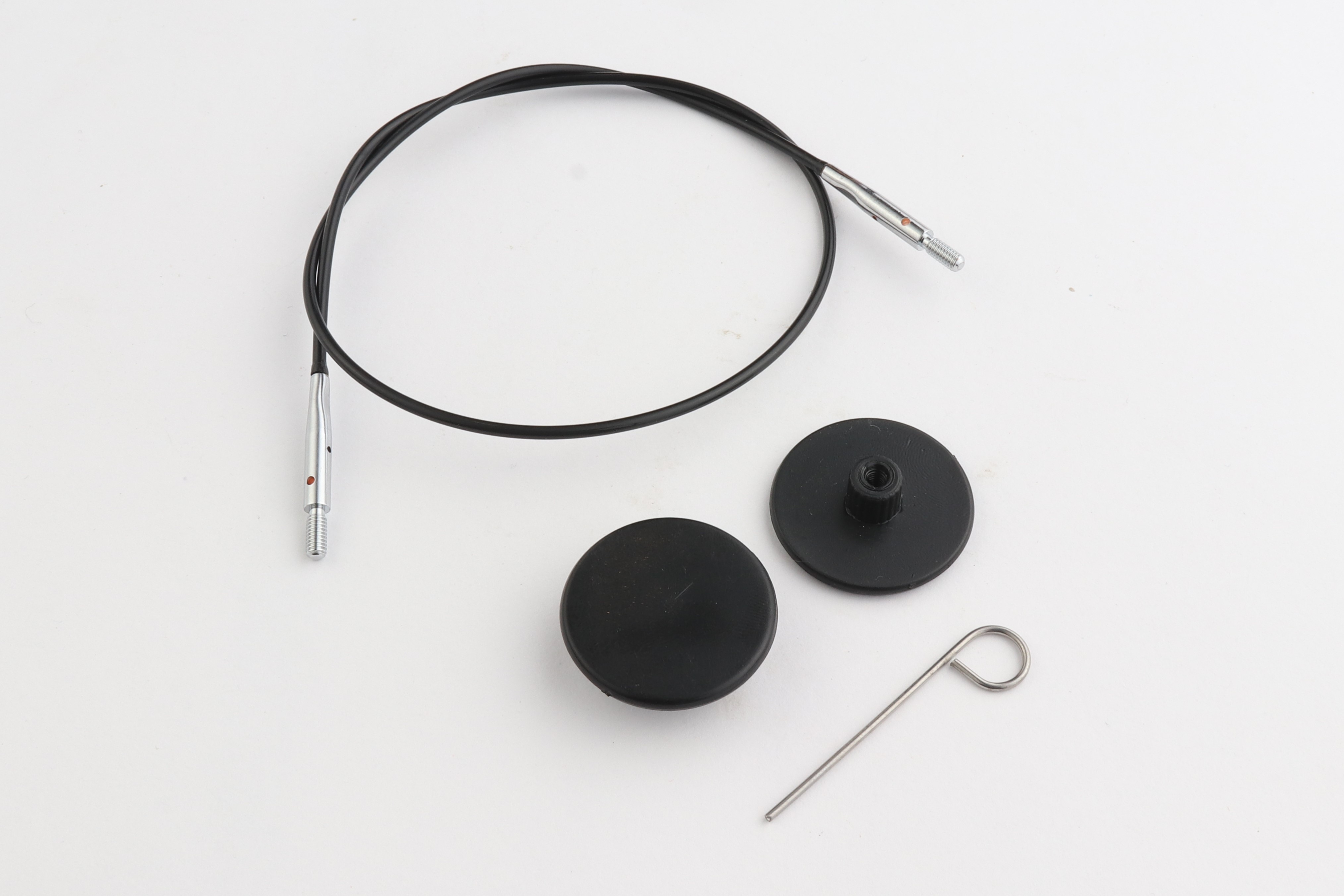 Набор: черный тросик 29см (50 см), заглушки и кабельный ключик KnitPro, 10562