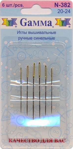 Иглы ручные "Gamma" N-382 вышивальные синельные №20-24, блистер 6 шт.