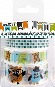 Клейкая лента декоративная «Рукоделие» 8788 Совиный мальчишник, 15 м
