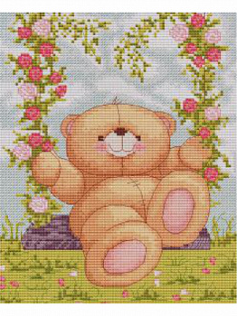 B196 набор д/вышивания "Лука-С" Медвежонок на качелях"17,5х22,5см