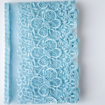 Кружево на жесткой сетке Exclusive арт.TBY 3BS228W1 шир.120мм цв.B1515 голубой уп.13,71м