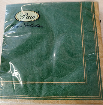 Салфетки PAW 25x25 3сл. 20шт Золотая рамка, зеленый фон