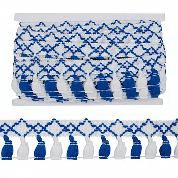 Тесьма с кистями LS-037 48мм*9,14 м, цв. бел/синий