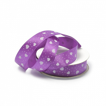 Лента атласная с рисунком арт.TBY.ЛДР.ZT-06.4 шир.1,5см цв.A2-147 уп.9,14 м сердечки на фиолетовом