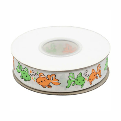 Лента репсовая "Рыбки" 22 мм/22,5м цвет 029 Белый