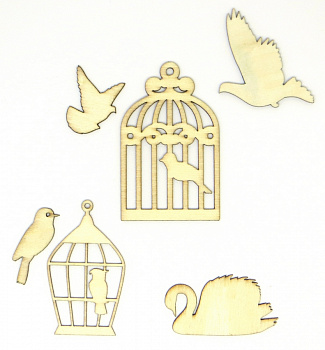 Деревянные украшения "Рукоделие" WF09 Клетки & птицы