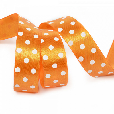 Лента атласная арт.LDAG66802925 (59) крупный горох 25мм цв.оранжевый-белый уп.27,4м