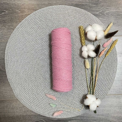 Шнур хлопковый 4 мм без сердечника (светло розовый) 50м 2126