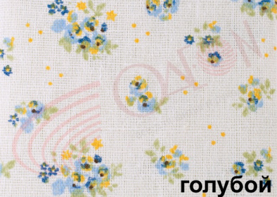 Ткань Лен "Цветочная поляна", шир. 150 см, цвет: голубой