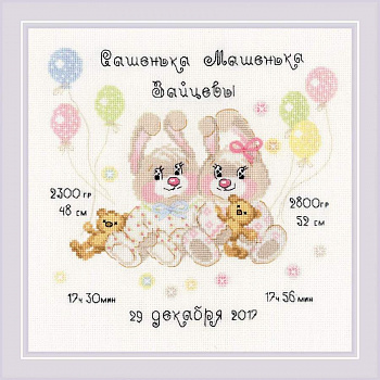 Набор для вышивания «Сотвори Сама» 1713 Метрика для близнецов 20*20 см