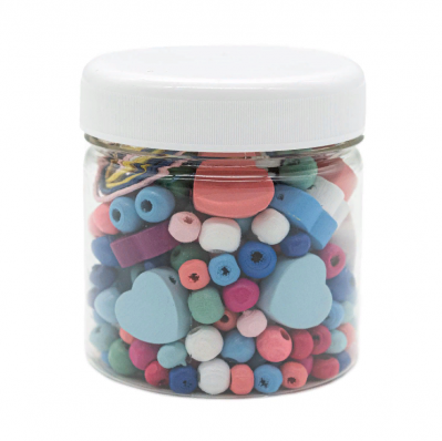 Набор деревянных сине-розовых бусин "Сердце", 350 шт (55 гр), Астра