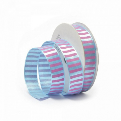 Лента атласная с рисунком арт.TBY.ЛАР.TX- 06.4 шир.1,5см цв.129 (роз.полоски на синем)  уп.9,14 м