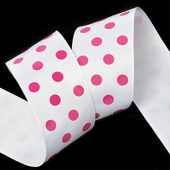 Лента репсовая в рубчик арт.LDRG02918750 (75) крупный горошек 50мм цв.белый-розовый уп.27,4м