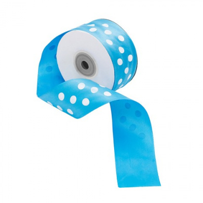 Лента атласная 'Горошек', 45мм*22,5м цв. голубой