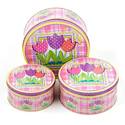 Набор из 3-х жестяных коробочек TBY-03369.3 "Тюльпан" круг d= 20, 17, 14 см