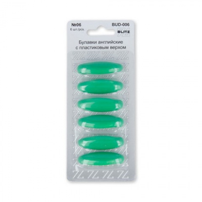 Булавки английские "BLITZ" BUD-006 с пласт. верхом 36 мм 6 шт, цв.06 зеленый