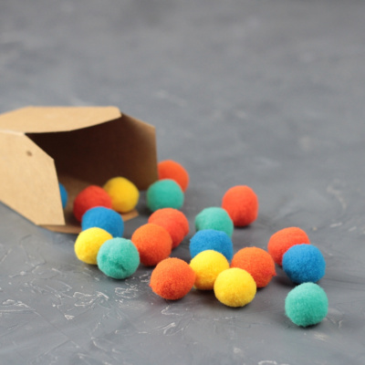 Помпоны, 20  мм, 20 шт/упак, 100% полиэстер, 5 цветов в ассортименте по 4 шт, ТМ Рукоделие 