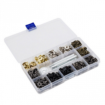 Кнопки Альфа (S-образные) d=12,5мм, упак./90компл.(+/- 2 шт). с ручным установщиком, цв. Мультиколор