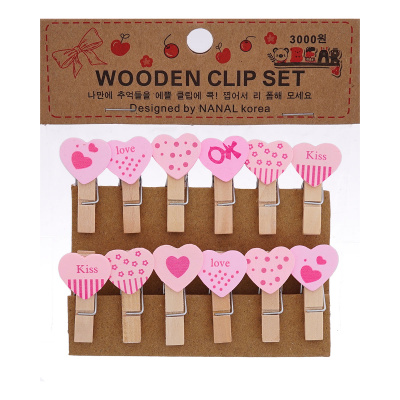 Прищепки декоративные "Сердечки" 3,5см. упак/12 шт. 2AR23403