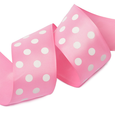 Лента репсовая в рубчик арт.LDRG15502950 (87) крупный горошек 50мм цв.св.розовый-белый уп.27,4м