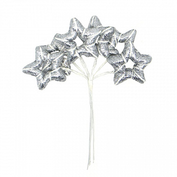 Декоративный букетик "Рукоделие" звезды в глиттере (серебро) DKB212