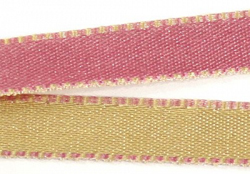 Лента атласная двухцветная FSM, 10мм*20м (018 розовый/желтый)