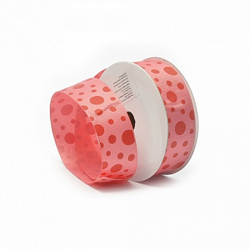 Лента декоративная арт.TBY.ЛРР.ТХ-10,2  шир.2,5см цв.GX-250  уп.9,14м, красн. горох на розов.