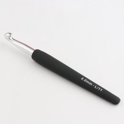 Крючок алюминиевый для вязания с эргономичной черной ручкой, серебристый цвет, 8,00мм, KnitPro 30889