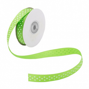 Лента атласная 'Горошек', 15мм*22,5м цв. зеленый